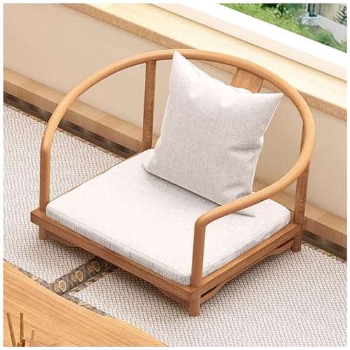 PetterShop Multifunktionaler japanischer Bodenstuhl, Vintage Tee Stuhl Niedriger Stuhl Für Sitzen auf dem Boden Akzent Möbel Home Schlafzimmer Stuhl (Color : Beige, S : 60x52x45cm)