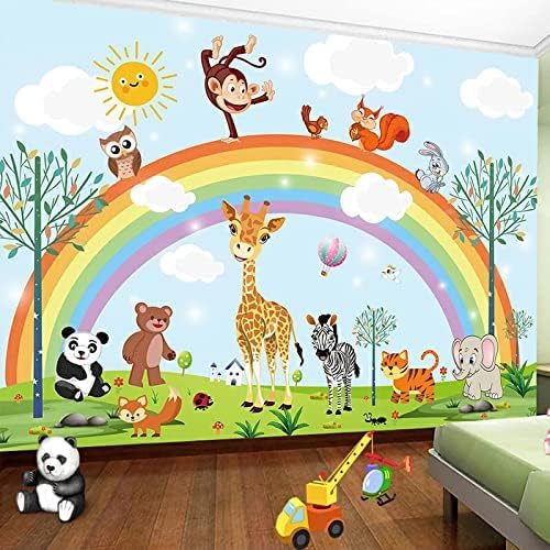 XLMING Handgezeichnete Cartoon-Regenbogentiere Küche Esszimmer Arbeitszimmer Wohnzimmer TV Hintergrund Wand 3D Tapete-150cm×105cm