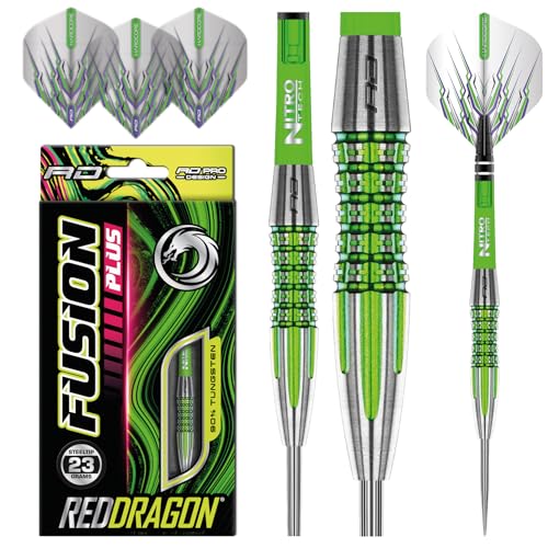 RED DRAGON Fusion Plus 23 Gram Professional Tungsten Darts Set mit Flights und Schäfte