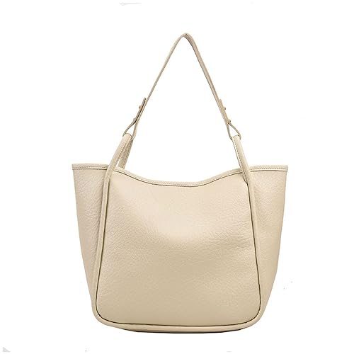 ohodhmnu Damen Tragetasche, einfache und stilvolle Damenhandtasche tägliche Tasche PU Schultertaschen für Arbeit und Einkaufen, weiß, with accessories