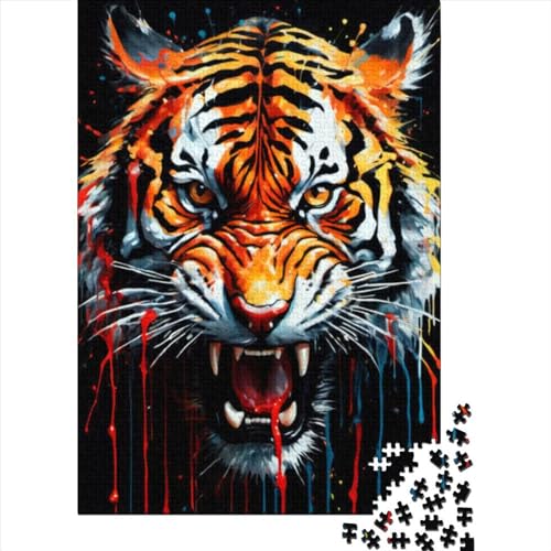 Tropfende Farbe, Tiger-Kunst, Holzpuzzle, Puzzle für Erwachsene und Teenager, 1000 Teile, Puzzle für Erwachsene, Puzzle für Familienaktivitäten (Größe 29,53 x 19,69 Zoll)