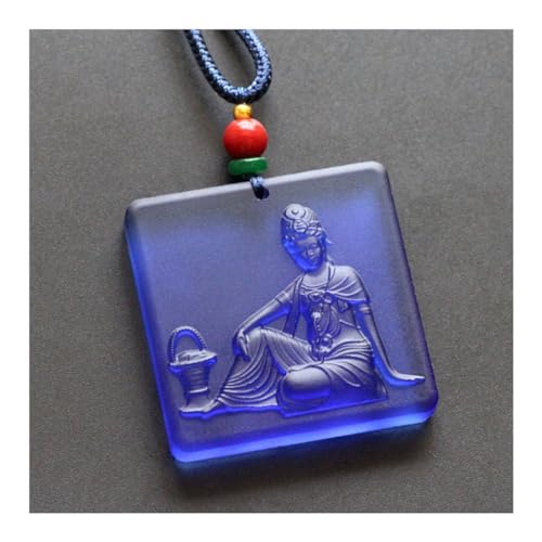 CKSEKD Foxi 1 Stück Medizinkönig Bodhisattva Glashalskette, Buddha-Statue, Quadratischer Plattenanhänger Mit Handgefertigtem Seil, Unisex(Blue)