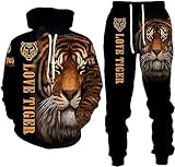 RIAAJ Herren Lion Tiger Colour Jogging Anzug Trainingsanzug Sportanzug Fitness Sporthose Hose Hoodie (A2,XL)