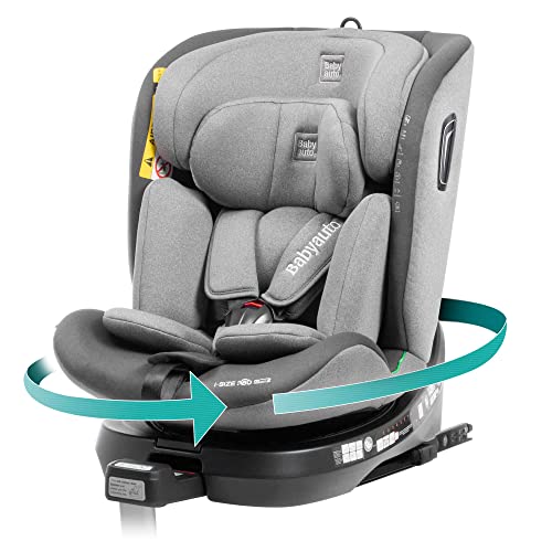 BABYAUTO - i-Size AITANA GR. 0+/1/2/3 bis 36 kg oder 150 cm, Alter: 0 bis 12 Jahre – drehbar und zurücklehnend – Standfuß, Rückwärtsgang 18 kg – ISOFIX Farbe: Grau/Anthrazit