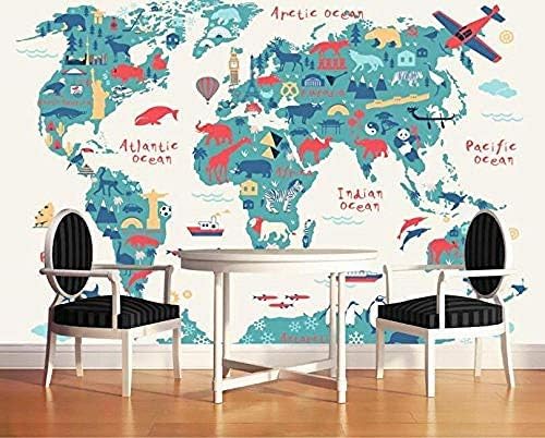 XLMING Cartoon-Version Der Weltkarte Für Das Kinderzimmer 3D Tapeten Home Esszimmer Sofa Schlafzimmer Wohnzimmer TV Hintergrund-200cm×140cm