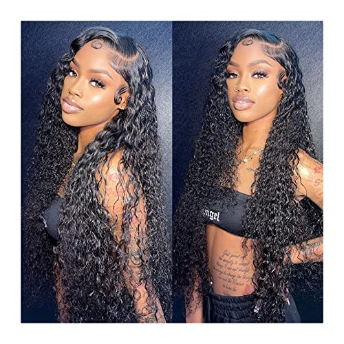 Perücken Tiefe Welle Lace Frontal Perücke 13x4 13x6 lockiges Echthaar Perücken for schwarze Frauen Pre gezupft 10-34 Zoll lange Welle lockige Lace Frontal Perücke mit Babyhaar Damenperücke (Color : 1