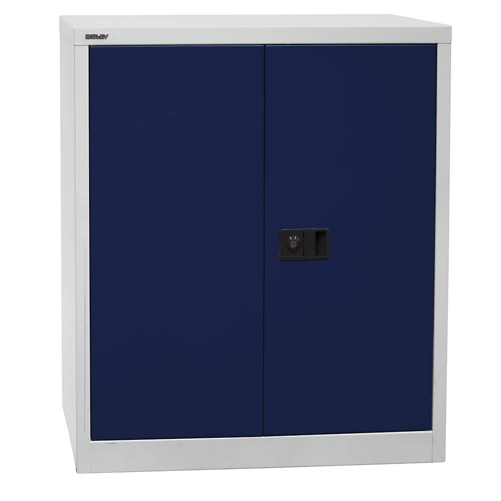 BISLEY Flügeltürenschrank Universal, 1 verzinkter Fachboden, 2 OH, Metall, 505 Korpus Lichtgrau, Fronten Oxfordblau, 40 x 91.4 x 100 cm