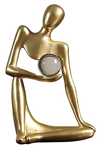 Uziqueif Abstrakt Statue Denker Resin Skulptur Figuren Modern Deko Für Schlafzimmer Wohnzimmer Europäischen, Einzigartiger Abstraktes Hohles Design, Für Home Office Tischplatte,Golden d