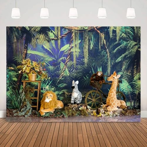 Dschungel Tiere Wild Eins Kuchen Smash Fotografie Kinder Geburtstag Party Hintergrund Porträt Shooting Studio 300x200cm