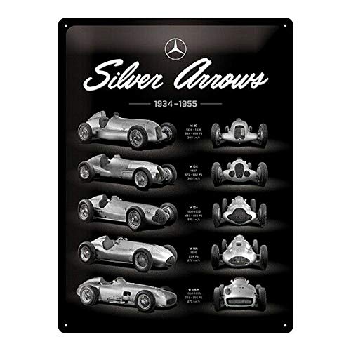 Nostalgic-Art Retro Blechschild Mercedes-Benz – Silver Arrows – Geschenk-Idee für Auto Accessoires Fans, aus Metall, Vintage-Dekoration, 30 x 40 cm