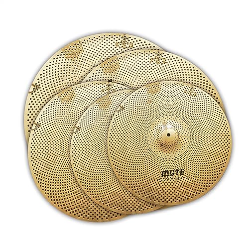 Becken Mit Geringer Lautstärke, Golden Mute Becken-Set, 5 Stück, 14" Hi Hats + 18" Crash + 18" China + 20" Ride Für Üben Zubehör für Schlaginstrumente