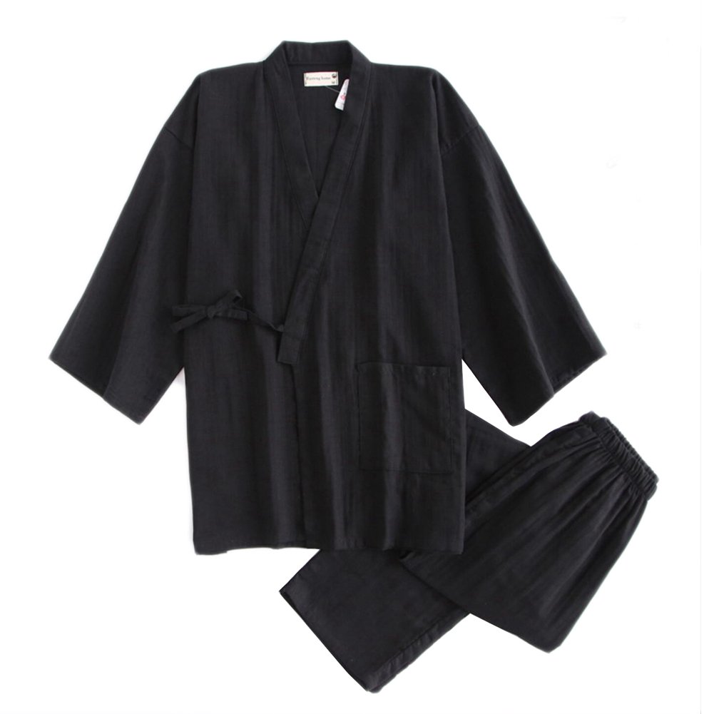 Fancy Pumpkin Herren Kimono-Pyjama-Anzug-Morgenmantel-Set [Schwarz, L]