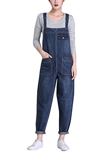 Damen Latzhose Gewaschen Große Größe Slim Unifarben Taschen Latzhosen Latzjeans Einteiler Blau 5XL