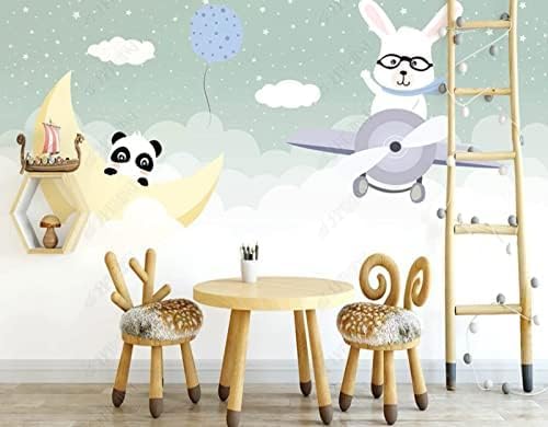 XLMING Wolkiger Mond Boot Panda Kaninchen Küche Esszimmer Arbeitszimmer Wohnzimmer TV Hintergrund Wand 3D Tapete-400cm×280cm