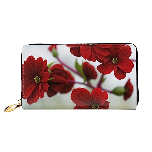 Miniks Damen-Geldbörse mit Tigermuster, Leder, lang, Reisegeldbörse, Kreditkartenetui mit Reißverschluss, Red Flower, Einheitsgröße