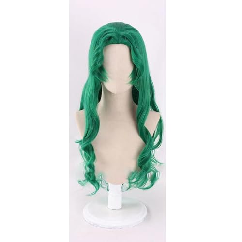 WCCNKK Anime Cosplay Perücke, Sailor Moon Kaiou Michiru Perücke, Grünes 60 Cm Langes Lockiges Haar, Mit Perückenkappe, Für Party Alltag Halloween Perücke Cosplay, Dekoratives Geschenk