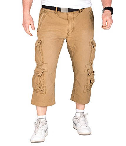 JETLAG 008 Kurze Herren Loose Fit Cargo Hose Short Pant in Beige (40) + BetterStylz Webgürtel Canvas