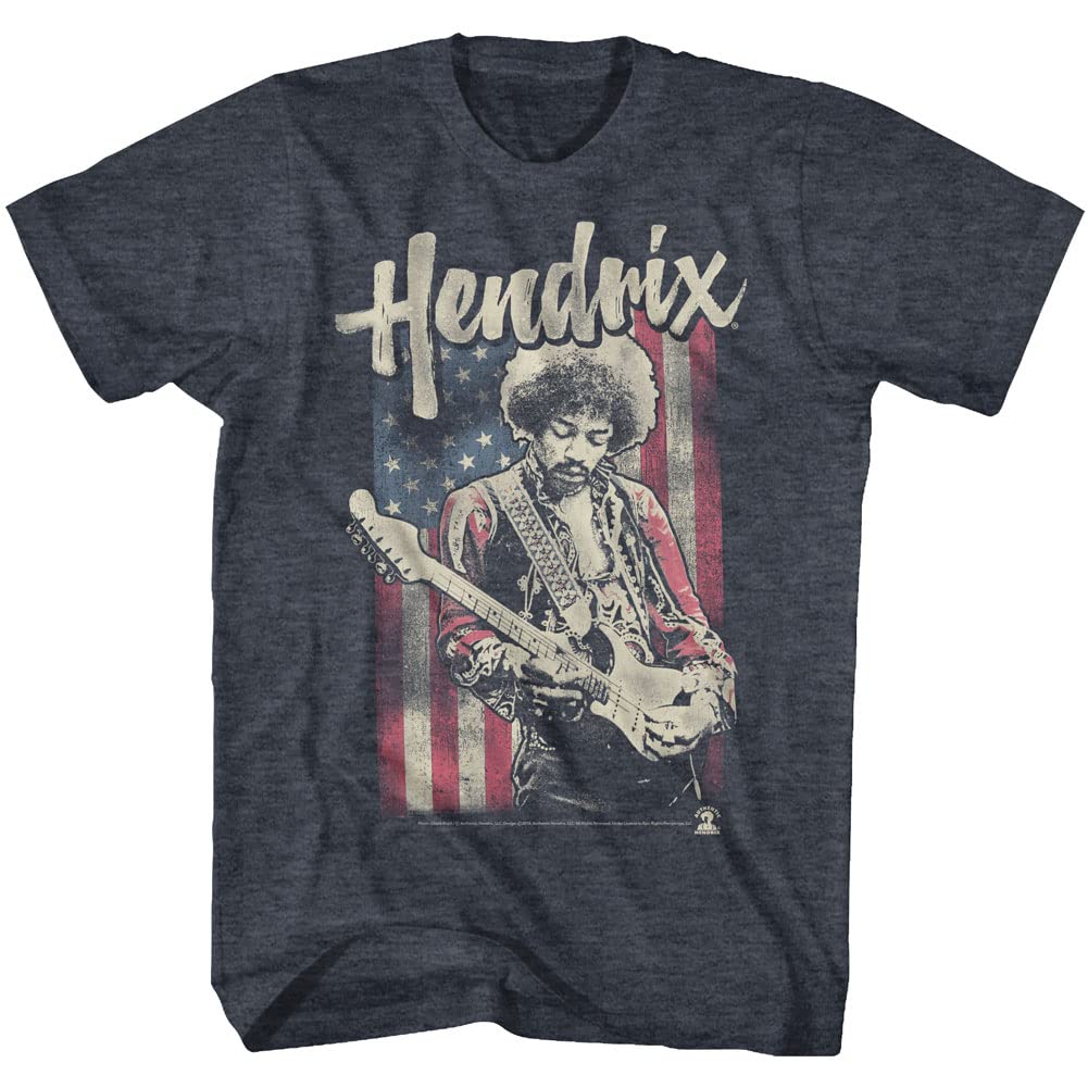 Jimi Hendrix 1960er Jahre Psychedelic Musical Icon USA Flag Distressed T-Shirt Tee, Marineblau, meliert, 3X-Groß