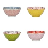 KitchenCraft Gemusterte Müslischale 4er Set in Geschenkbox, Keramikschalen ideal für Eis, Suppe und mehr, 'Brights' Designs, 15cm, Sortiert