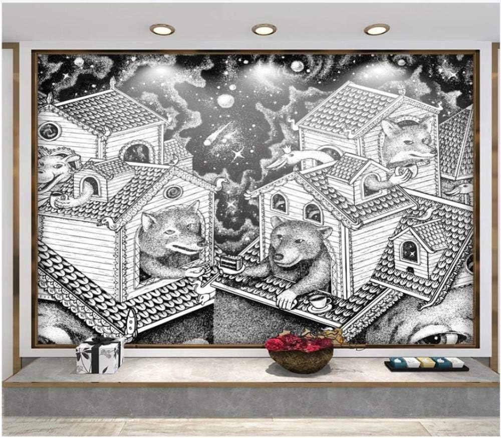 Abstrakter Cartoon Tierhaus 3D Tapete Poster Restaurant Schlafzimmer Wohnzimmer Sofa TV Dekorative Wand-300cm×210cm