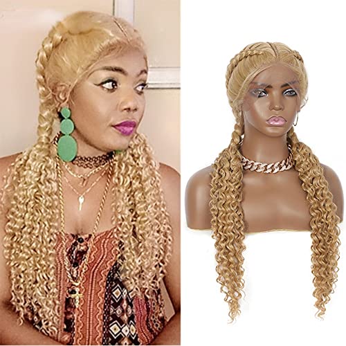 Handgeflochtene 2-strängige geflochtene blonde Perücke aus Echthaar, 28 Zoll knotenlose geflochtene Lace-Front-Perücke mit Babyhaar für Frauen tägliches Cosplay verwenden