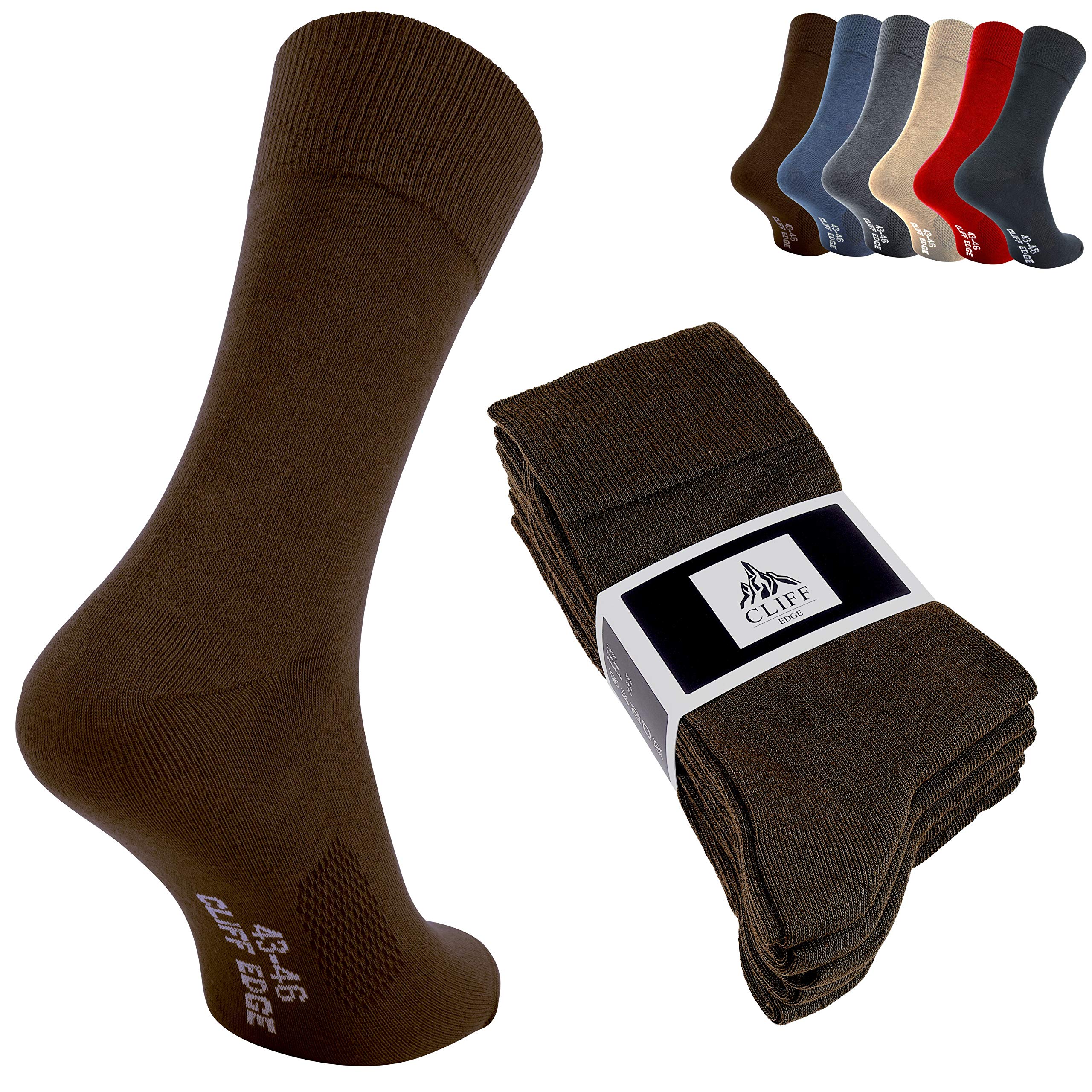 Cliff Edge Premium Business-Socken aus gekämmter Baumwolle zum Arbeiten für Herren und Damen (43-46, 10x Braun)