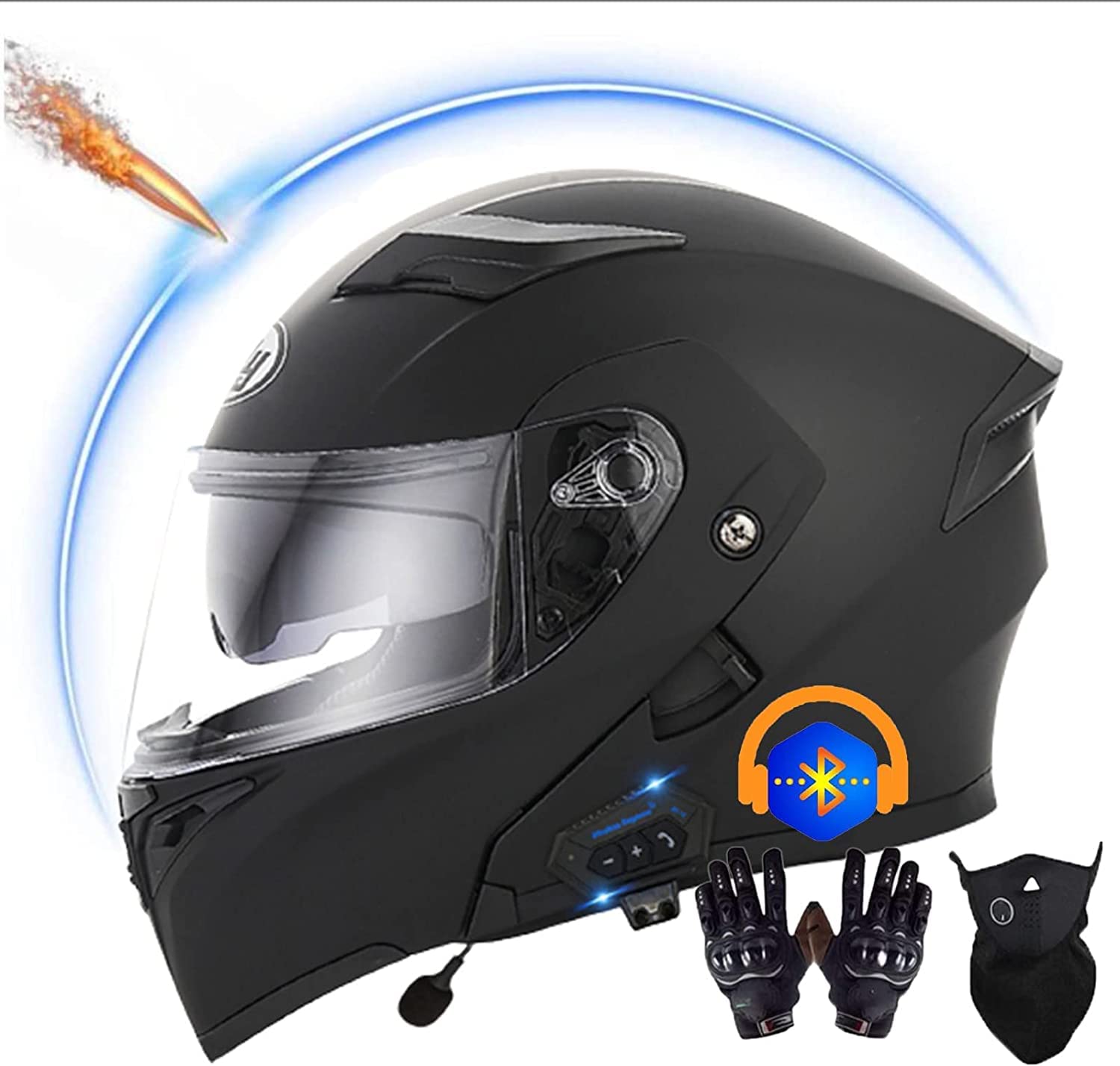 Motorradhelm,Klapphelm Bluetooth Motorrad Helm,Modularer Motorrad Helm Eingebautes Bluetooth-Headset,ECE Genehmigt Integralhelm Motorradhelm Mit Doppelter Sonnenblende