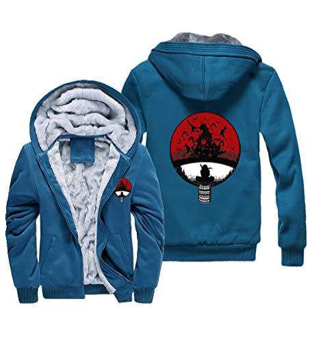 QYIFIRST Unisex Anime 3D Druck Hoodie Hokage Uchiha Clan Uchiha Ichizoku Outdoorjacke Warm Winterjacke Sweatshirt Cosplay Kostüm Pullover Windjacke Blau-K EU XL