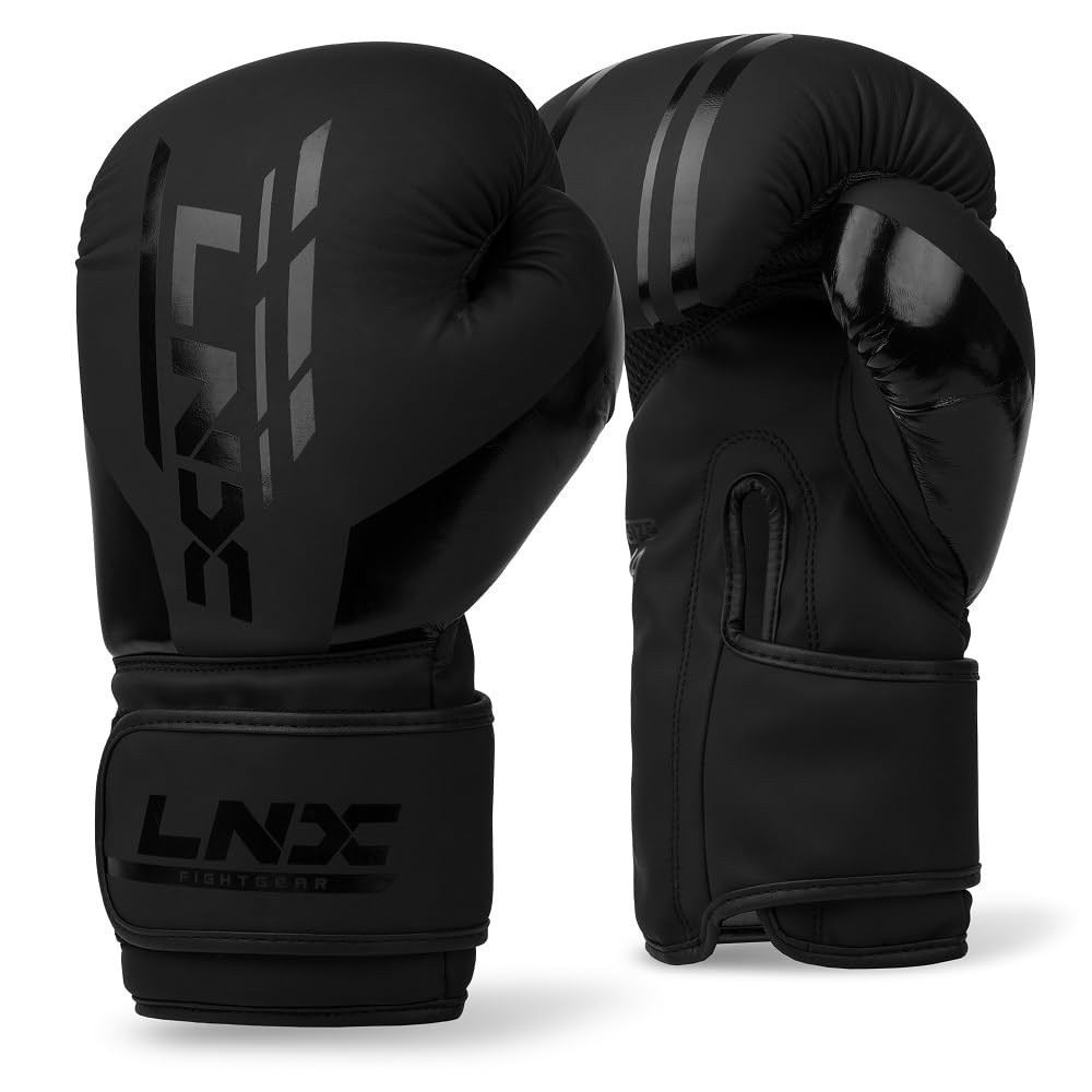 LNX Boxhandschuhe Challenge 8 10 12 14 16 Oz - Männer, Frauen, Kids Kickboxen Boxen Muay Thai MMA Kampfsport UVM (ultimatte Black (003), 16 Oz)