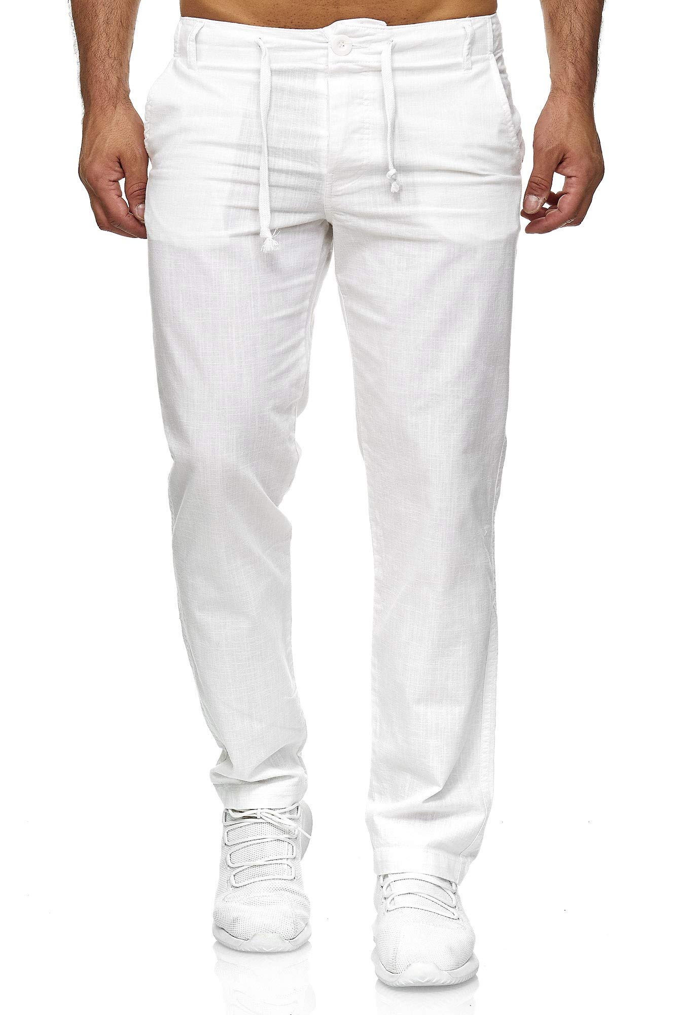 Reslad Leinenhose Männer Chino Herren-Hose lockere Sommer Stoffhose Freizeithose aus bequemer Baumwolle lang RS-3000 Weiß M