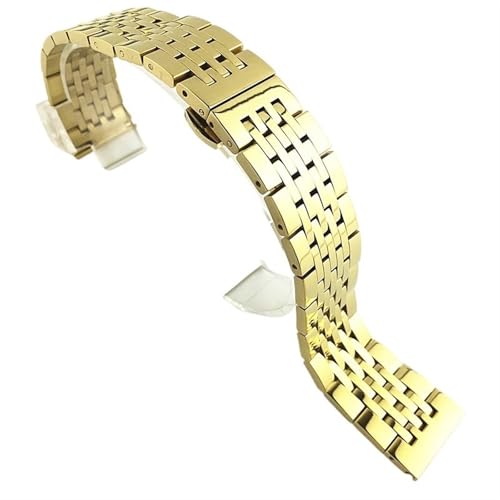 THBGTCNQ 2 in 1 gebogenes gerades Uhrenarmband aus Edelstahl, 16 mm, 18 mm, 20 mm, 22 mm, Uhrenarmband, Ersatzarmband(Gold,16mm)