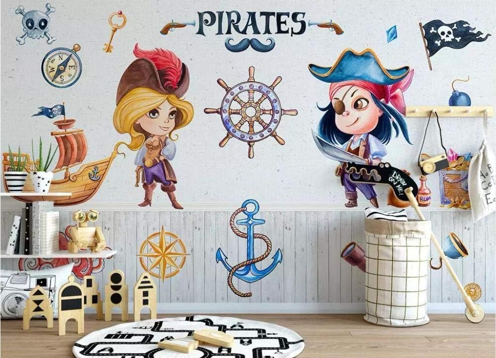 Cartoon Piratenboot Kompass 3D Tapete Poster Restaurant Schlafzimmer Wohnzimmer Sofa TV Dekorative Wand-200cm×140cm