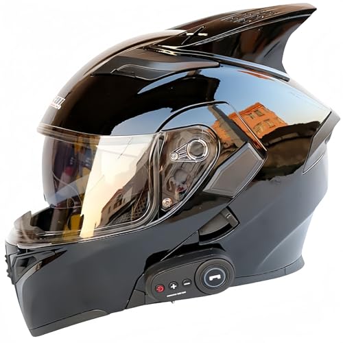 Integrierter Modularer Bluetooth-Motorradhelm Für Herren, ECE-Zertifiziert, Motorradhelm Mit ABS-Schale, Straßenmoped-Motorradhelm Für Männer Und Frauen E,L59-60CM