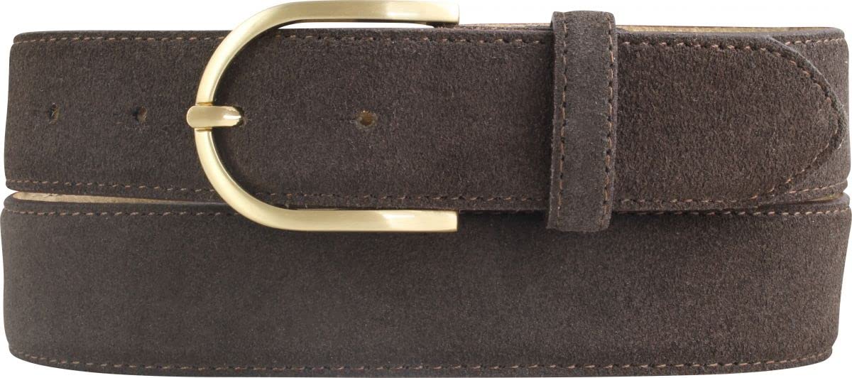 BELTINGER Damen-Gürtel aus Veloursleder 3,5 cm | Velour-Ledergürtel für Damen 35mm | Wildleder-Gürtel mit runder, goldener Gürtelschließe | Dunkelbraun 90cm