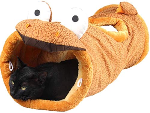 DHGTEP Haustier Faltbarer Katzentunnel, Katzenröhre, Katzenspielzeug Spieltunnel, Stabiler Wildleder-Windeltunnel, mit Guckloch für Katze, Welpe, Kätzchen (Color : Beige)