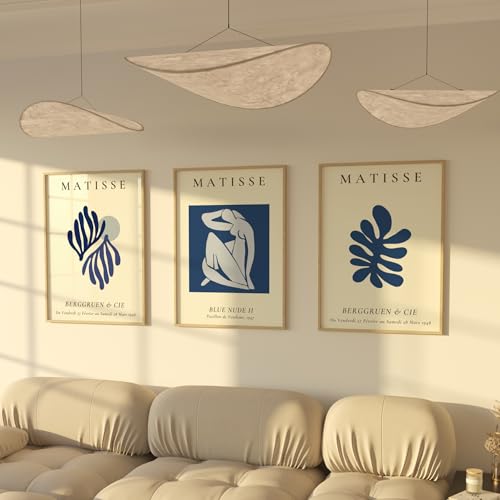 ZoeyAustin® 3 Doppelseitiges Kunstdruck Poster Set, DIN A3 (30cm x 42cm), Stilvolles Wandposter, 6 Wandbilder, Beidseitige Bilder (Matisse Blue, Ohne Rahmen - DIN A3)