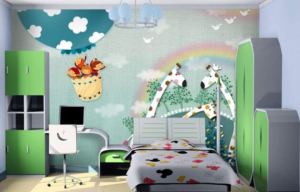 Cartoon Luftballon Giraffe Regenbogen 3D Tapete Poster Restaurant Schlafzimmer Wohnzimmer Sofa TV Dekorative Wand-200cm×140cm