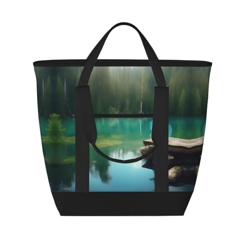 YQxwJL Isolierte Kühltasche mit Lake Fairy Print, große Kapazität, Einkaufstasche, Reisen, Strand, wiederverwendbare Einkaufstasche für Erwachsene, Schwarz, Einheitsgröße