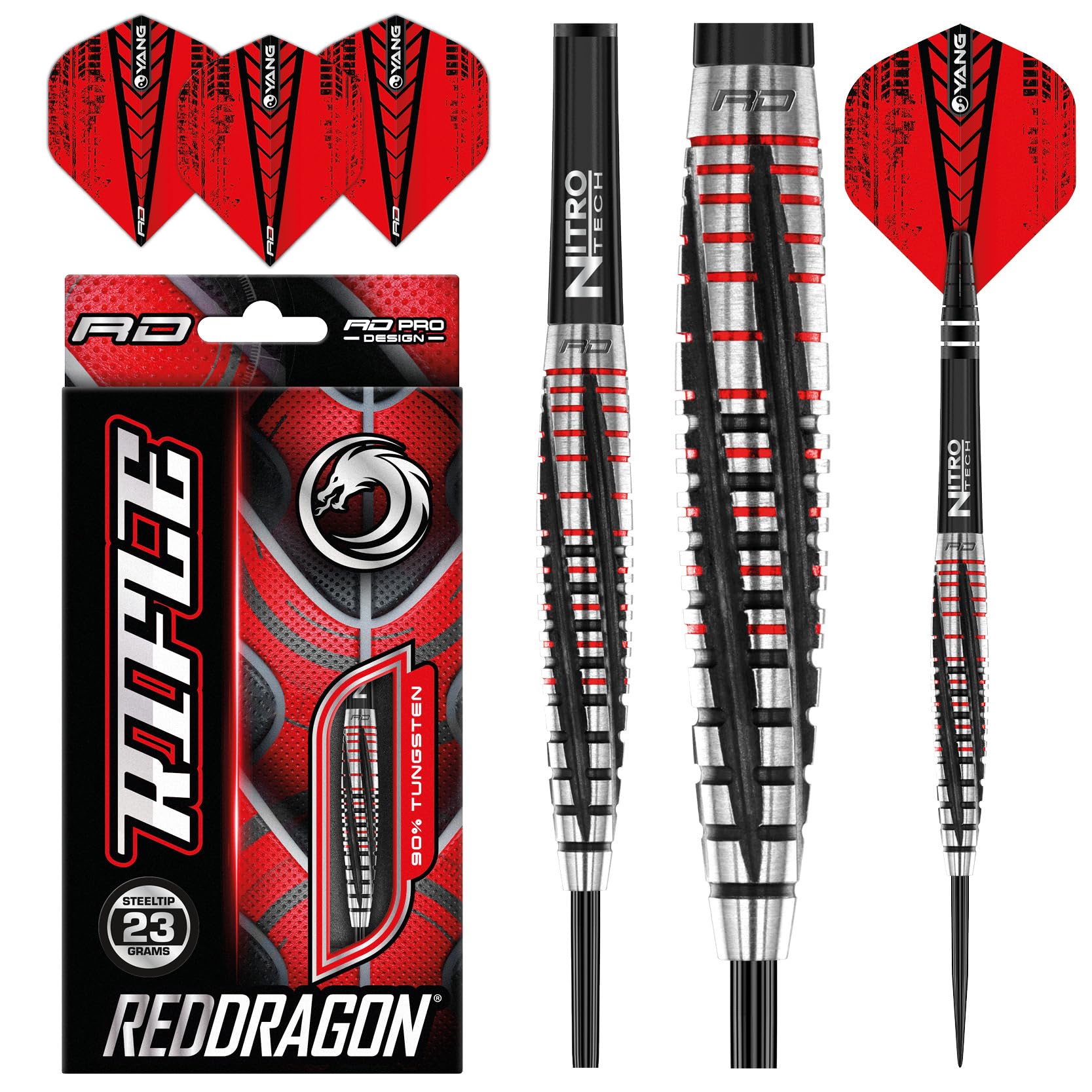 RED DRAGON Rifle 23 Gramm Premium Wolfram Steeltip Dart Set mit Flights und Schäften