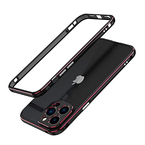 qichenlu [Ultraslim Gaming Case Schwarz & Rot Aluminium Rahmen kompatibel mit iPhone 13 Pro,Leicht Luftfahrt Alulegierung Metall Bumper Innen Schwamm,mit Kamera Schutz Abdeckung Rückseite Folie