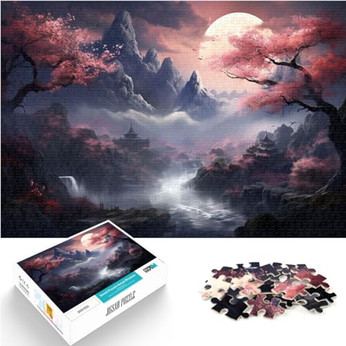 Puzzle für japanische Kirschblütenlandschaftskunst für Erwachsene, Puzzle mit 1000 Teilen, Holzpuzzle, anspruchsvolles Spiel, 1000 Teile (50 x 75 cm)