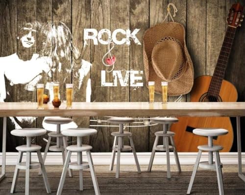 Gitarre Hut Planke Abstrakte Figur 3D Tapete Poster Restaurant Schlafzimmer Wohnzimmer Sofa TV Dekorative Wand-150cm×105cm