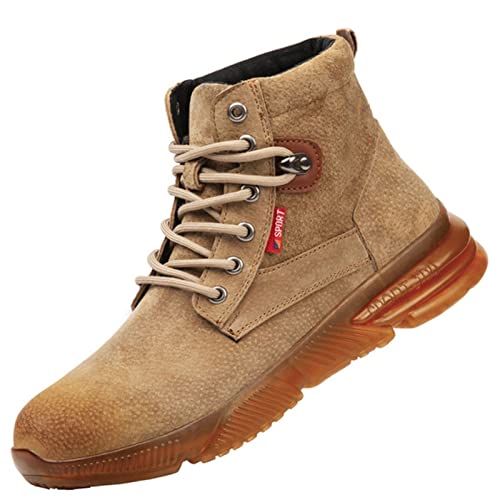 fayengan Arbeitsschuhe Sicherheitsschuhe Herren Damen Leicht Schutzschuhe Stahlkappe Sportlich Anti- Smashing Anti- Piercing Atmungsaktiv Schuhe (Color : Brown, Size : 39 EU)