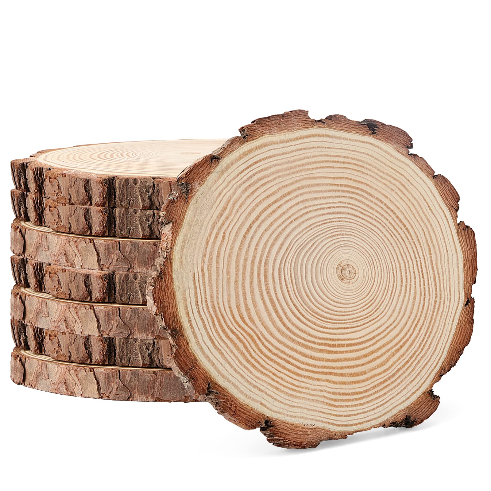 KEILEOHO 8 Stück natürliche Holzscheiben, 18–20 cm, unlackierte Holzkreise, runde Holzscheiben, Holzscheiben, Holzscheiben, Holz, Runde für Bastelarbeiten