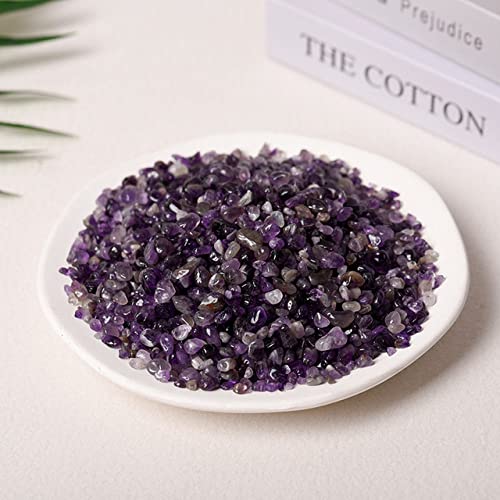 LIJUCAI 100 g Natursteine ​​Klarer Quarz Rosa Kristall Amethyst Citrin Fluorit Aventurin Tigerauge Obsidian Kies für Dekoration Zuhause, Amethyst 5,7 mm, 100 g