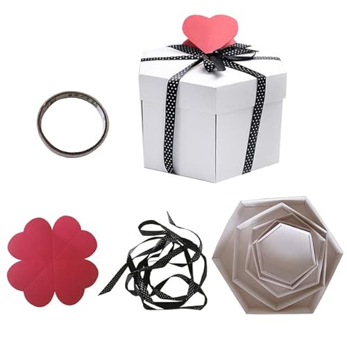 Handgemachte DIY-Überraschungs-Liebes-Explosionsbox für Valentinstag-Sammelalbum DIY-Fotoalbum-Geburtstags-Box Romantische Geschenktüte-Weiß, wie abgebildet