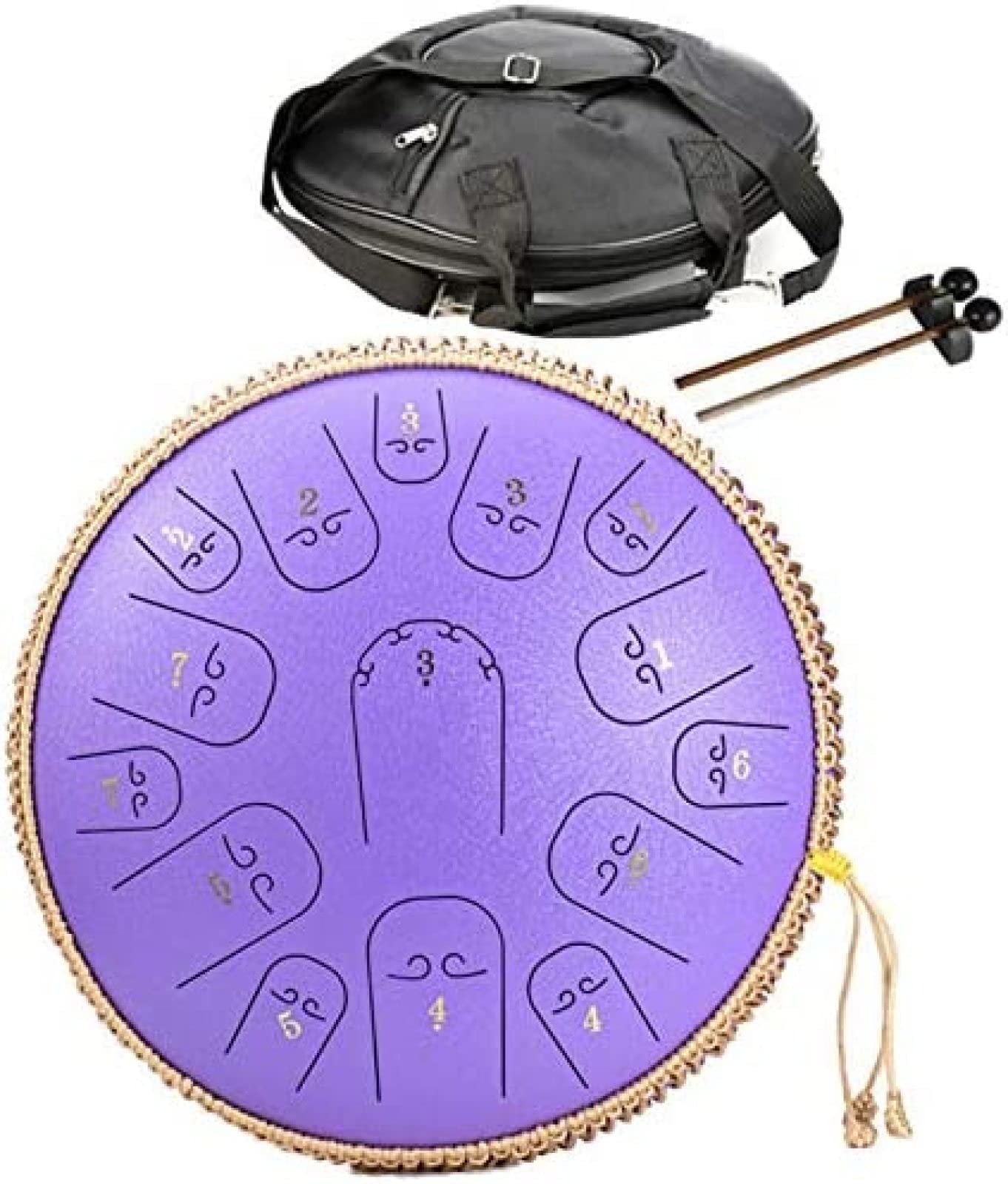 Steel Tongue Drum 14 Zoll, 15 Noten Hang Drum Hand Pan Percussion Instrument, mit Trommel-Tragetasche 2 Trommelstöcken und anderem Zubehör, für Konzert, Geistheilung, Yoga, Meditation, E