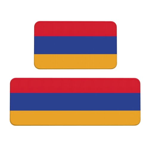 YQxwJL Küchenteppich, Motiv: Flagge von Armenien, rutschfeste Küchenmatte, 2er-Set, bequeme Stehmatten für Küche, Büro