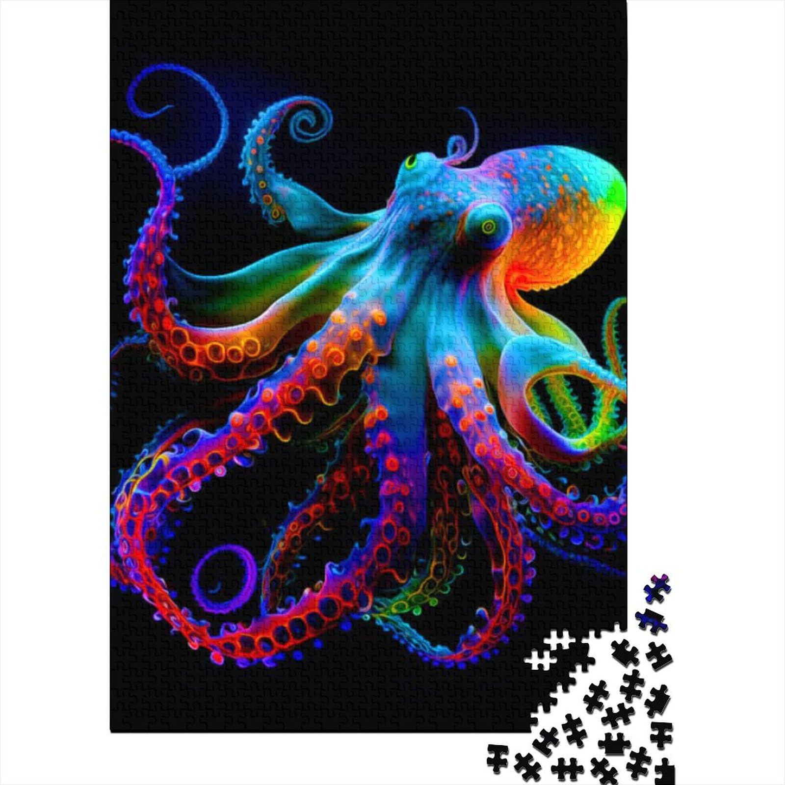 Buntes Oktopus-Puzzle für Erwachsene Teenager, schwierige, anspruchsvolle Puzzles mit 1000 Teilen für anspruchsvolle Puzzlespiele und Familienspiele (Größe: 75 x 50 cm)