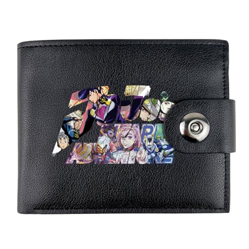 RYNDEX Jo-Jo's Bizar-re Adventu-re Geldbörse Anime, Kunstleder Kartenetui Geldtasche mit Münzfach, PU Leder Geldbörse Brieftasche Wallet, für Männer Geschenke(Color:Black)